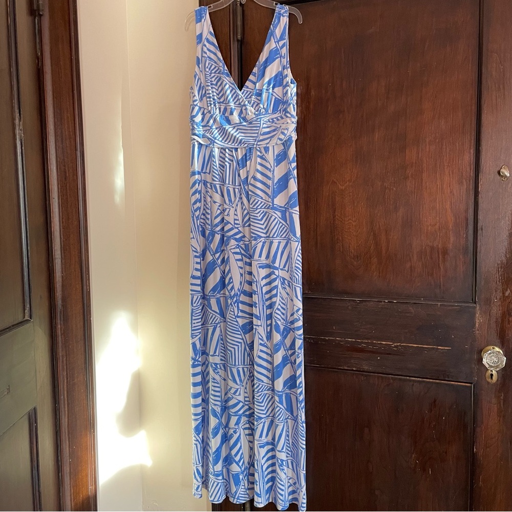 Lilly Pulitzer Womens sailboat maxi dress XL blue white sleeveless